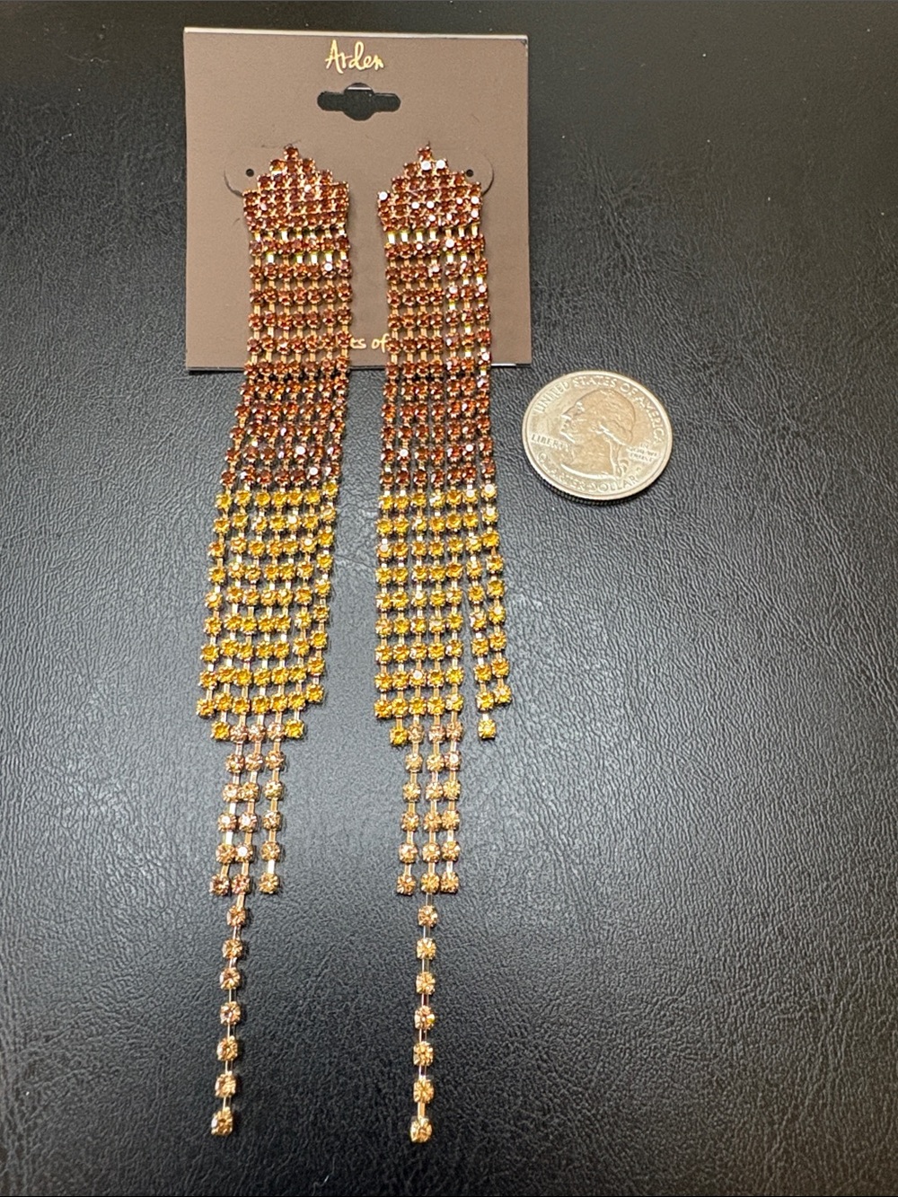 Arden Gold and Amber Gradient Crystal Fringe Earrings - Picture 4 of 5